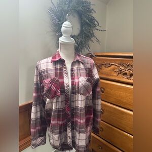 Natural Reflections Plaid Button Down Shirt - Pink and Cream